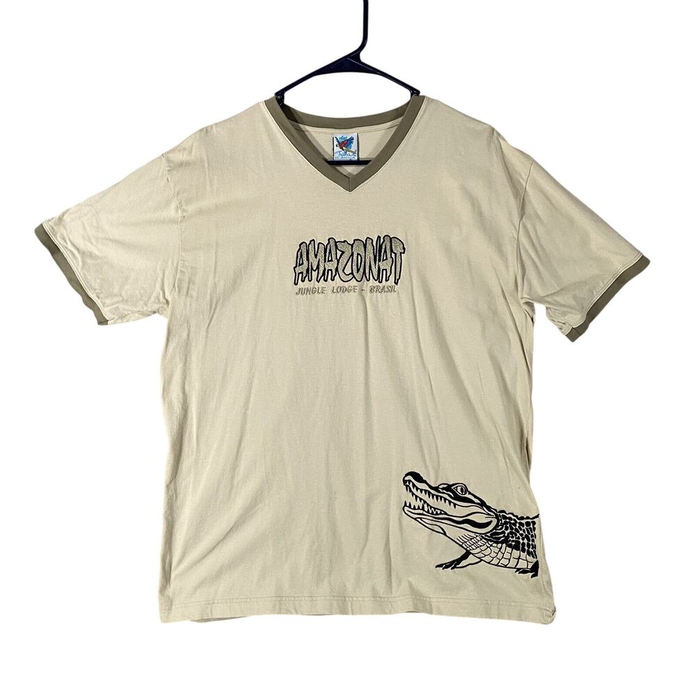 Vintage Amazonat Amazon Jungle Lodge Resort Brazil Gator T Shirt Mens Large